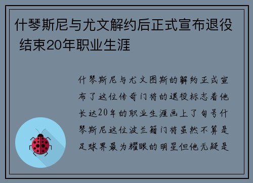 什琴斯尼与尤文解约后正式宣布退役 结束20年职业生涯 什琴斯尼与尤文解约后正式宣布退役 结束20年职业生涯